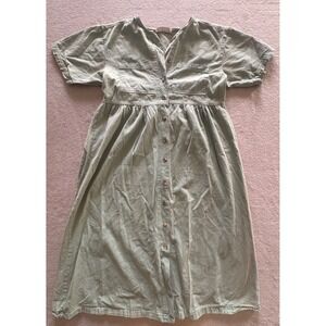 Erika Classics Womens L Sage Green Cotton Button Front Short Sleeve Midi Dress